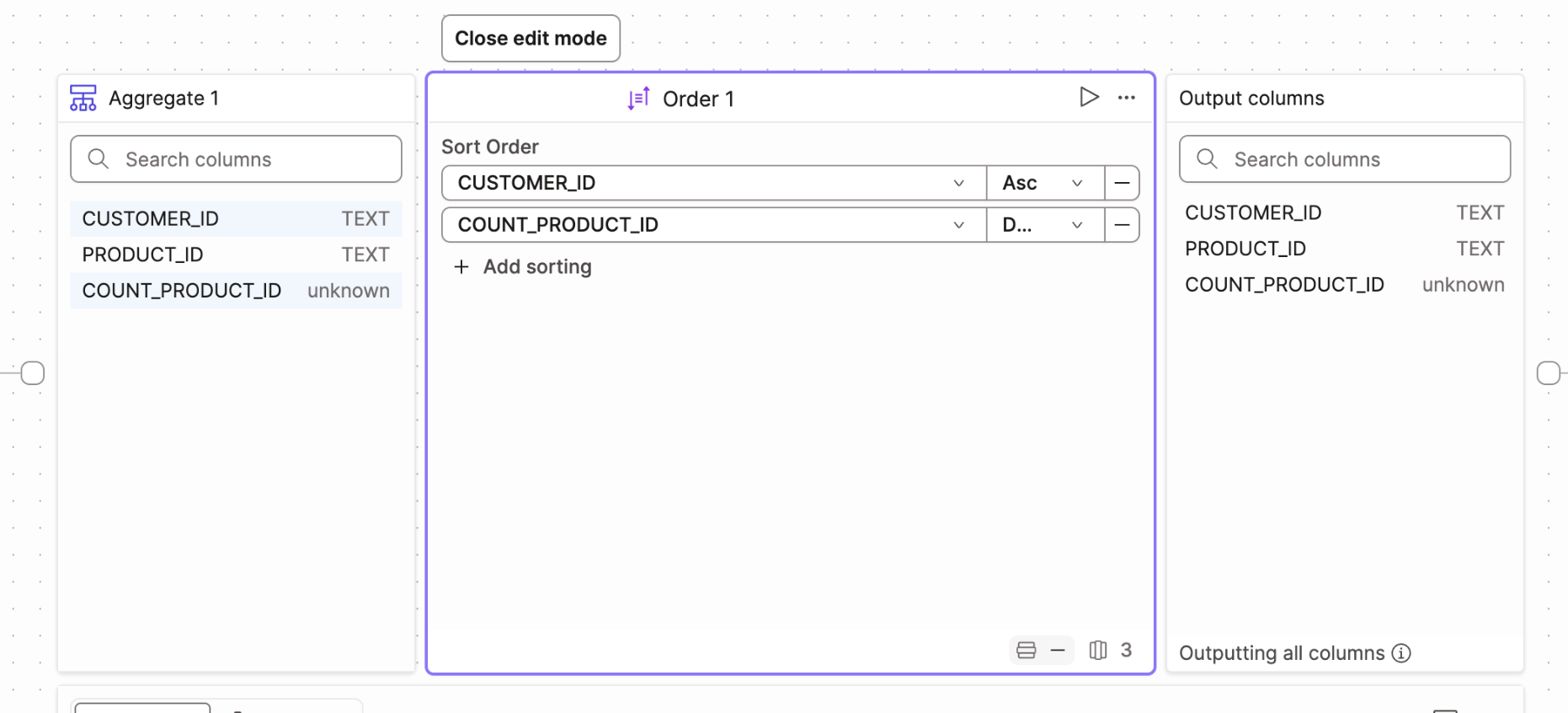 The ordered data operator tile config.