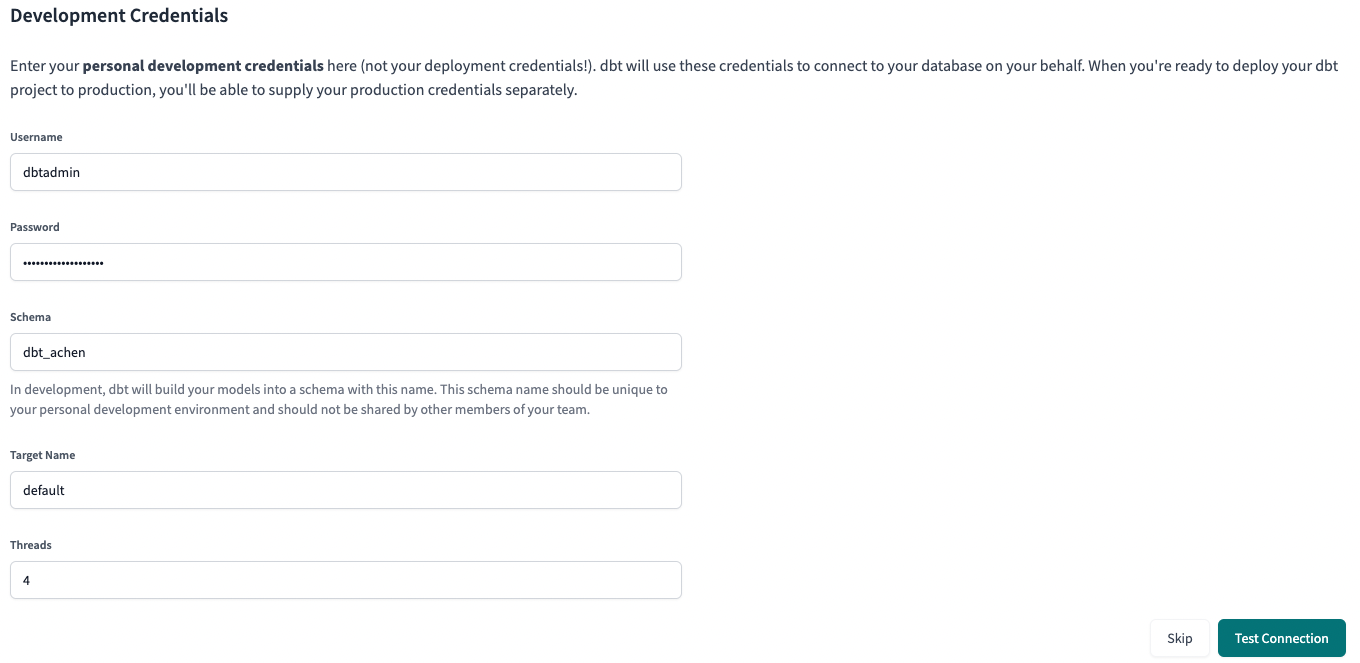 dbt - Redshift Development Credentials